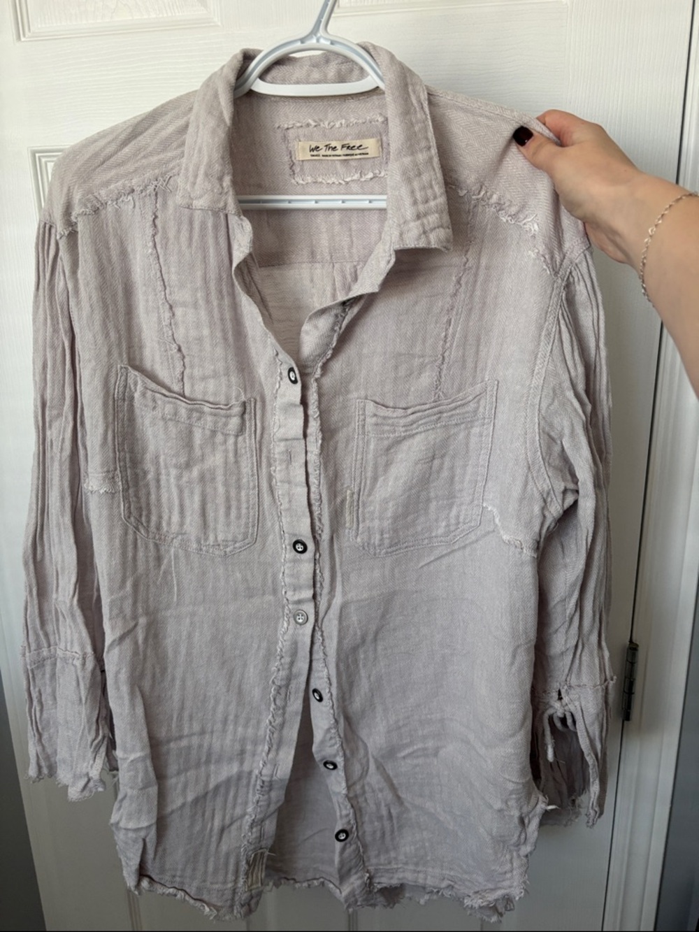 We The Free Light Grey/White Linen Button-Down Shirt